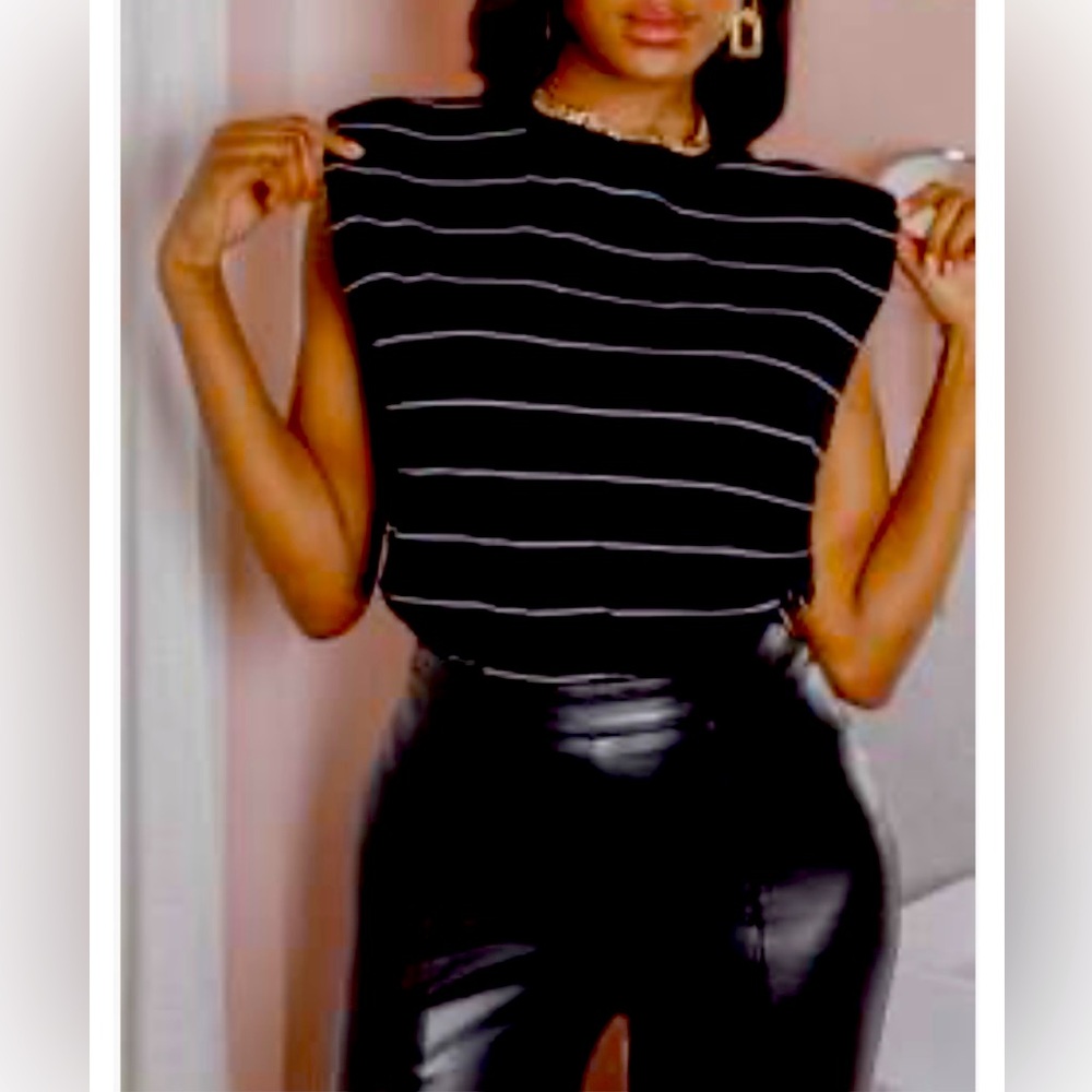 Padded Shoulder Striped Tank Top